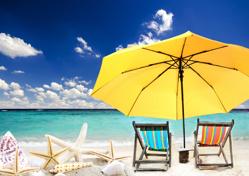 Beach Chairs under Umbrella — Yellow, Relaxed