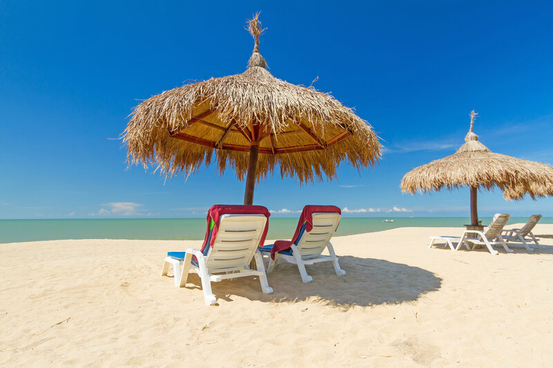Beach Chairs under Umbrellas — Blue