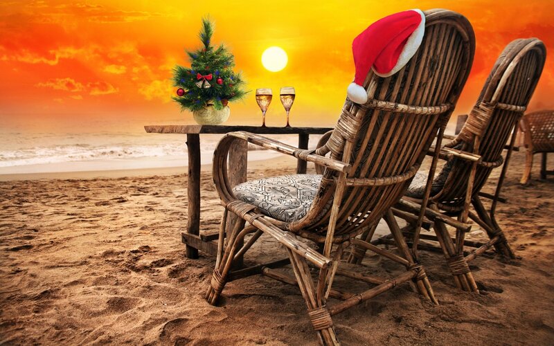 Beach Chairs with Santa Hat