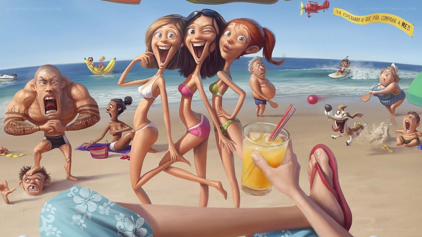 Beach chaos cartoon