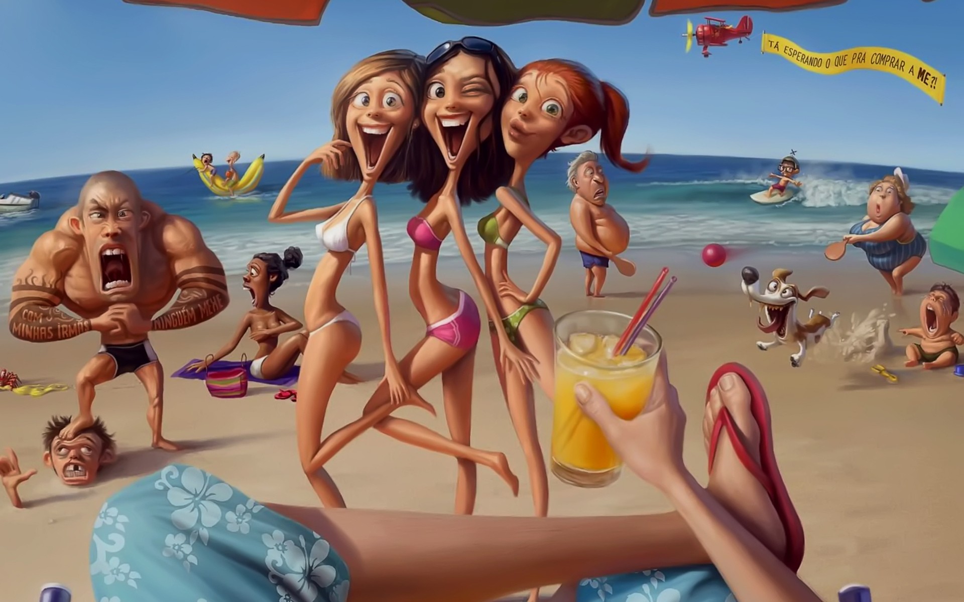 Beach chaos cartoon