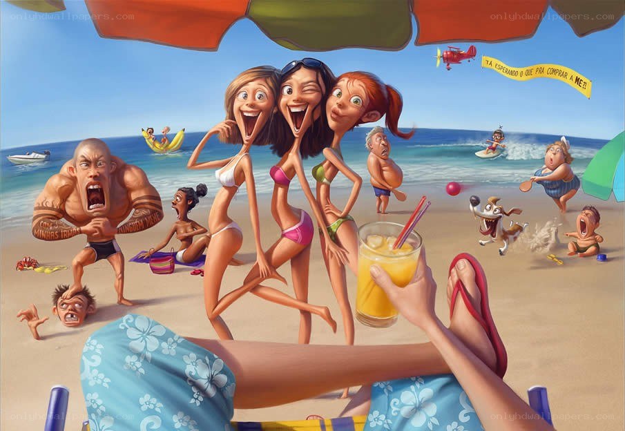 Beach chaos cartoon