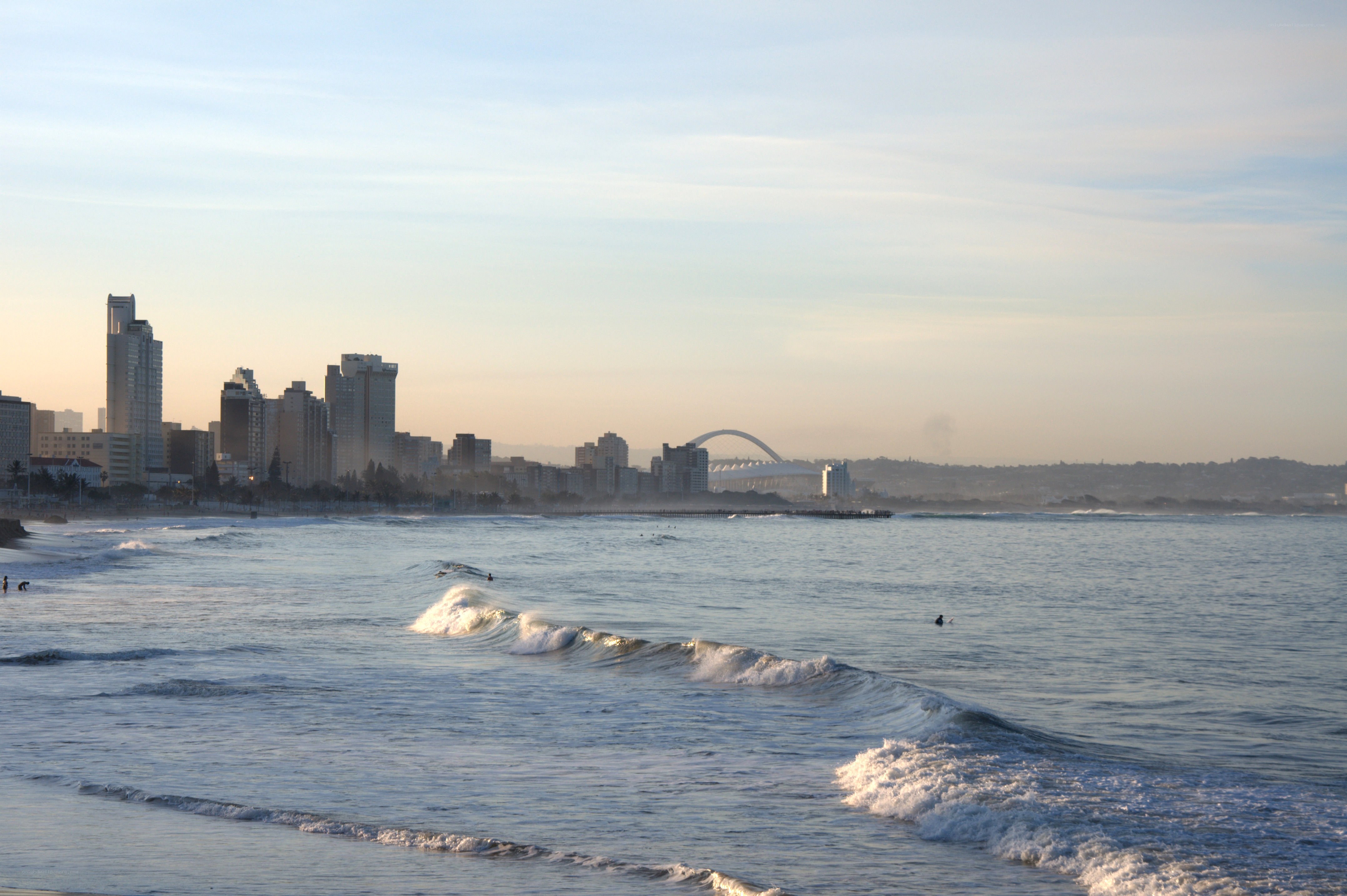 beach city skyline at dawn