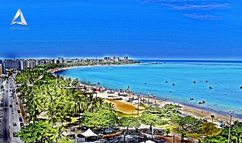 beach city with palm trees