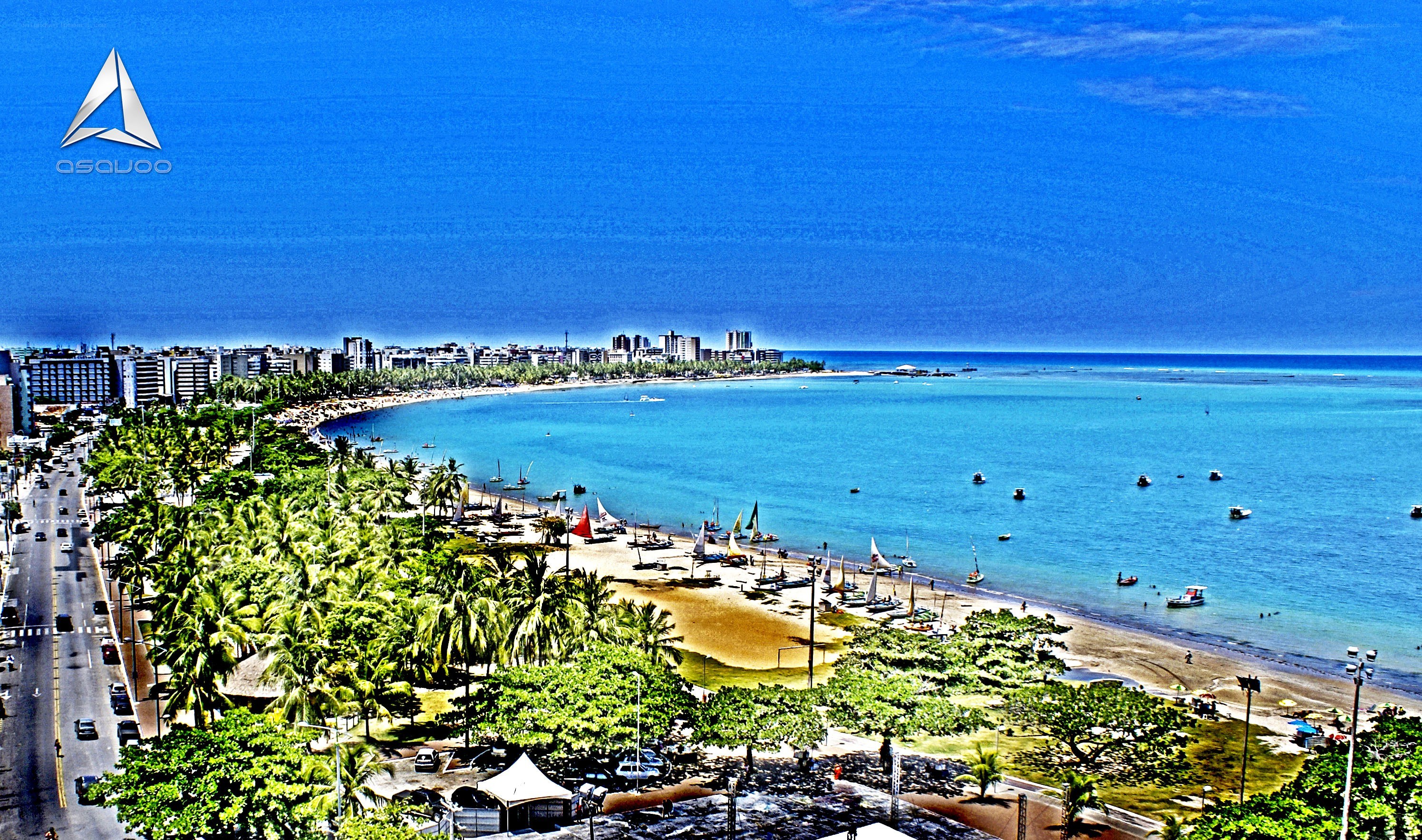 beach city with palm trees