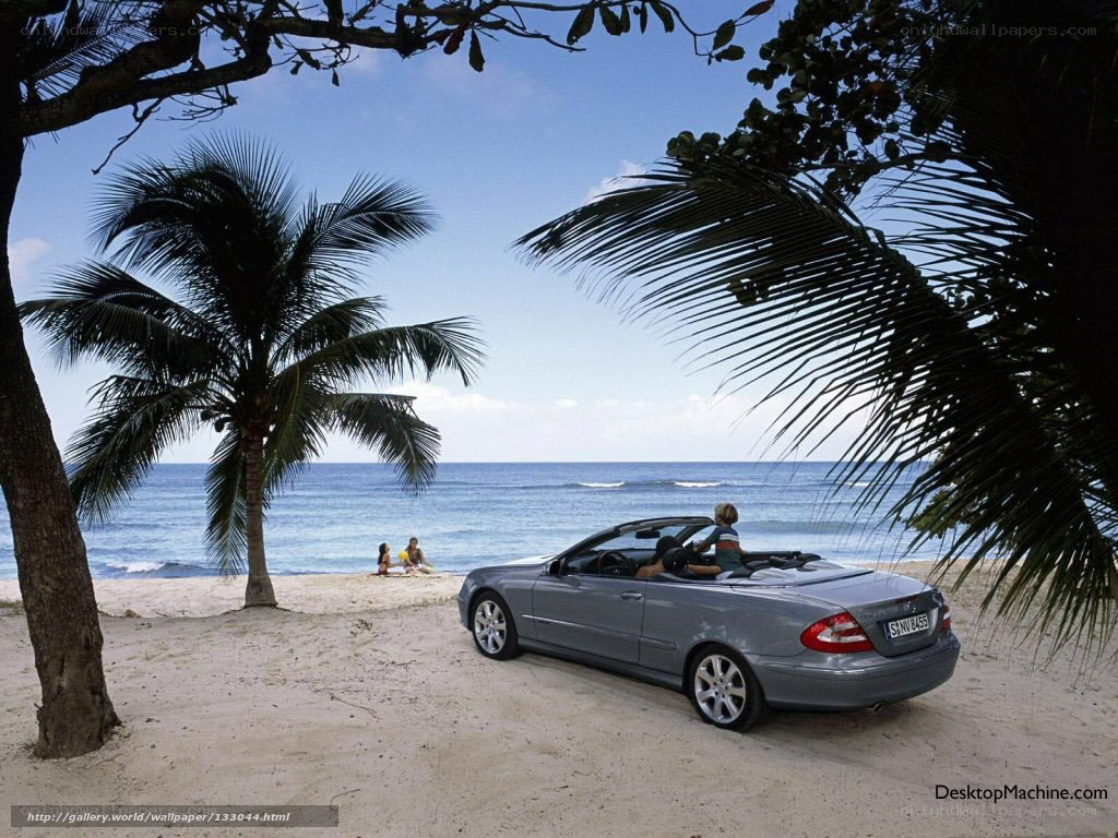 Beach convertible car scene