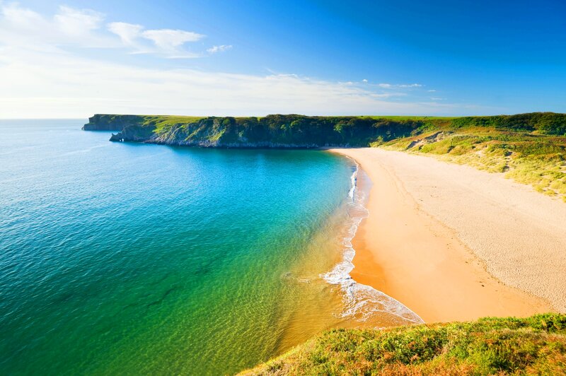 Beach Cove with Cliffs — Blue, Serene, Afternoon, Photograph
