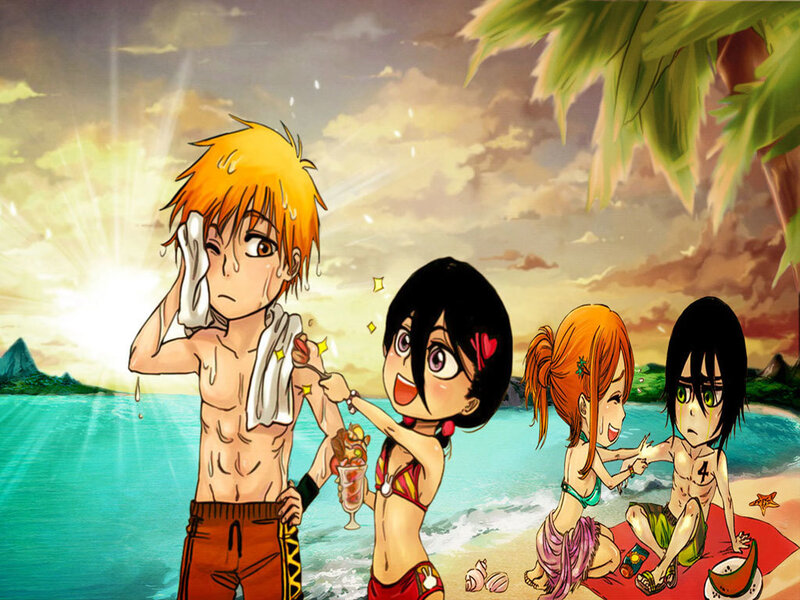 Beach day with anime characters