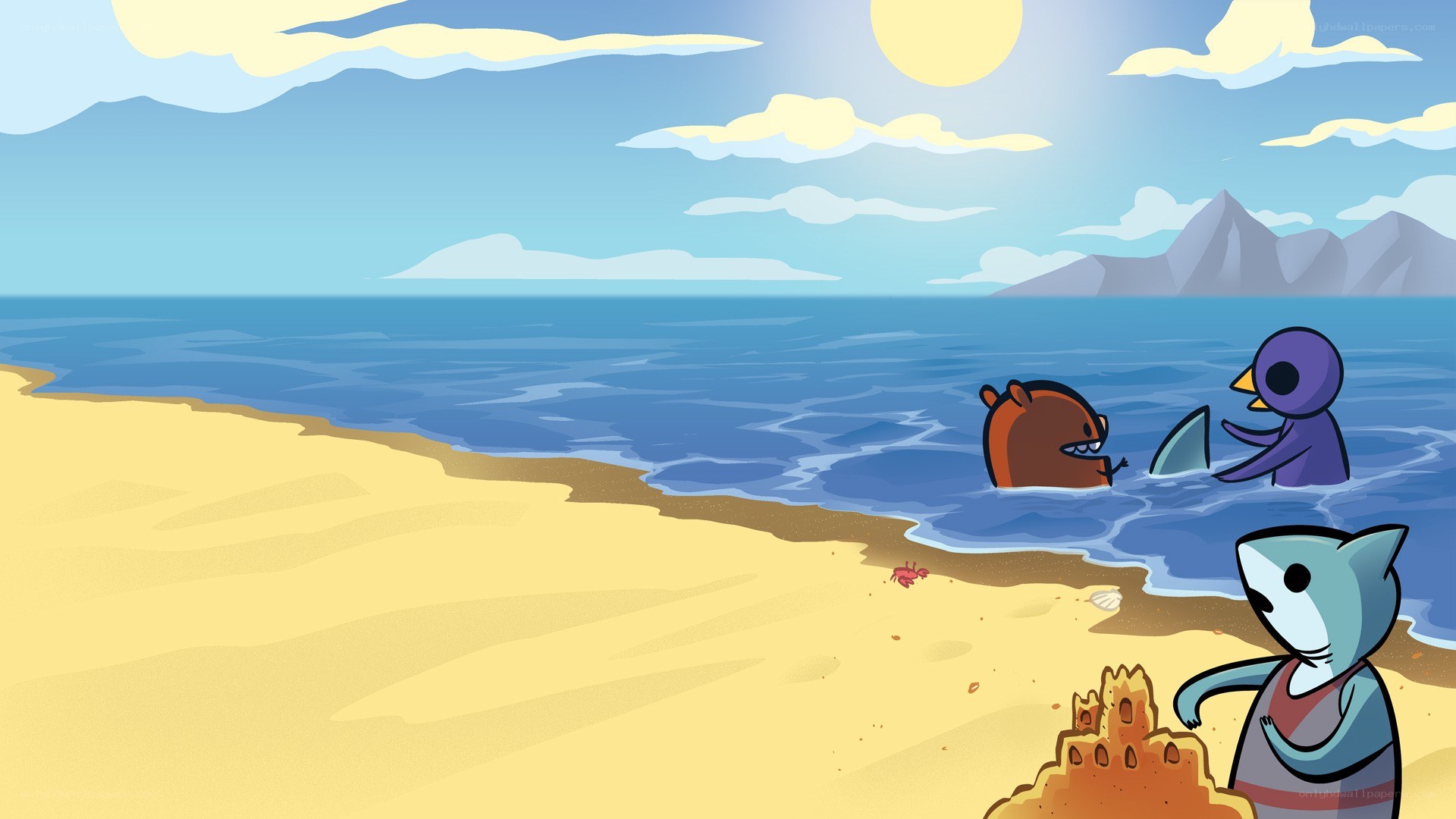 Beach day with sea creatures