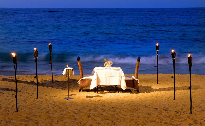 Beach Dinner Setup — Blue, Serene, Night