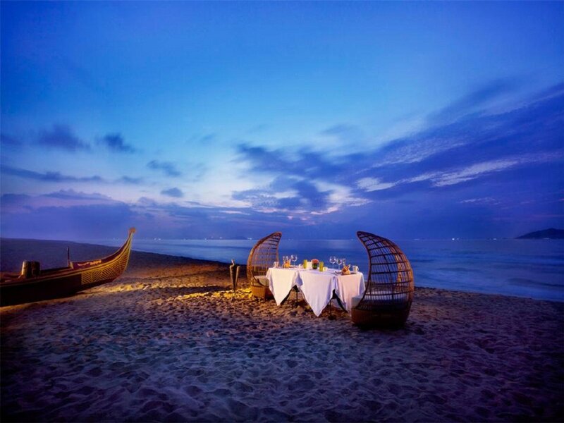 Beach Dinner Setup — Blue, Serene