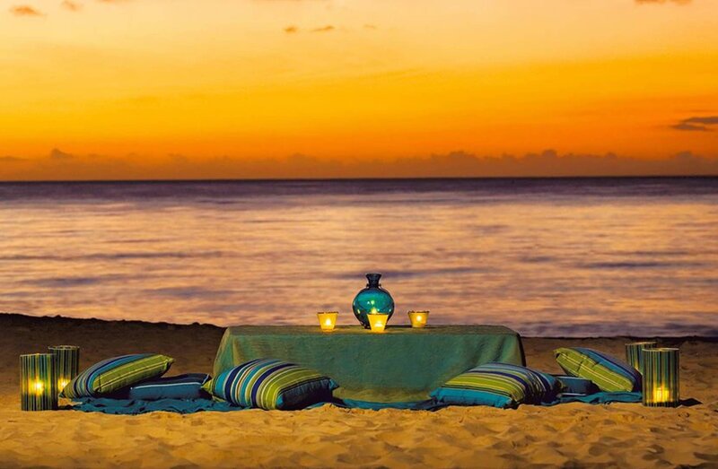Beach Dinner Setup — Orange, Serene, Sunset