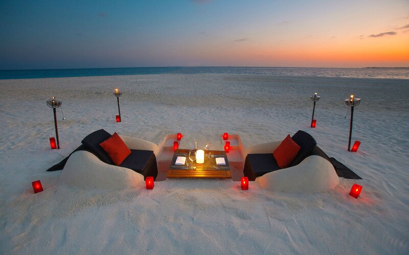 Beach Dinner Setup — White, Serene, Sunset, Photograph