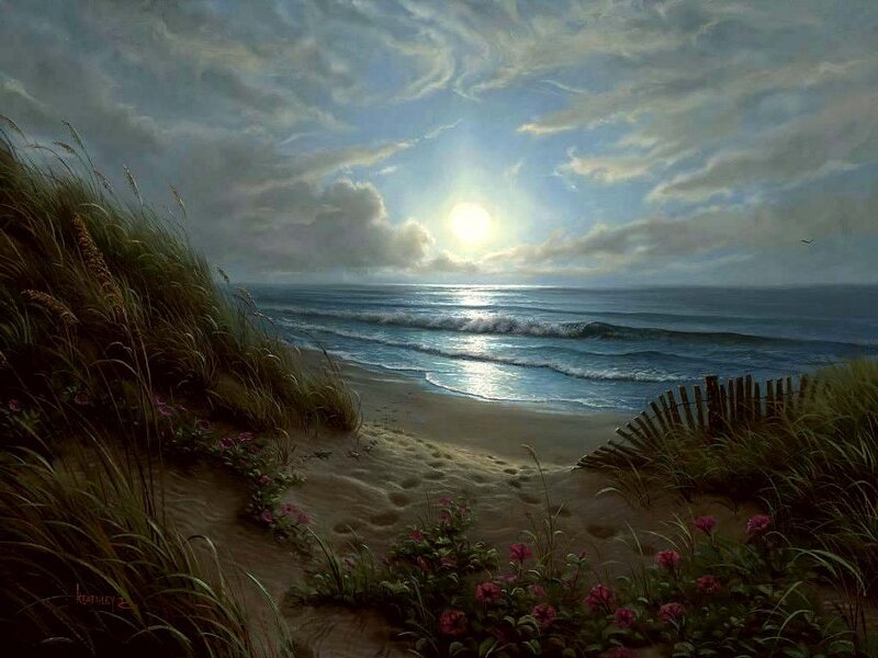 Beach Dunes at Sunset — Blue, Serene