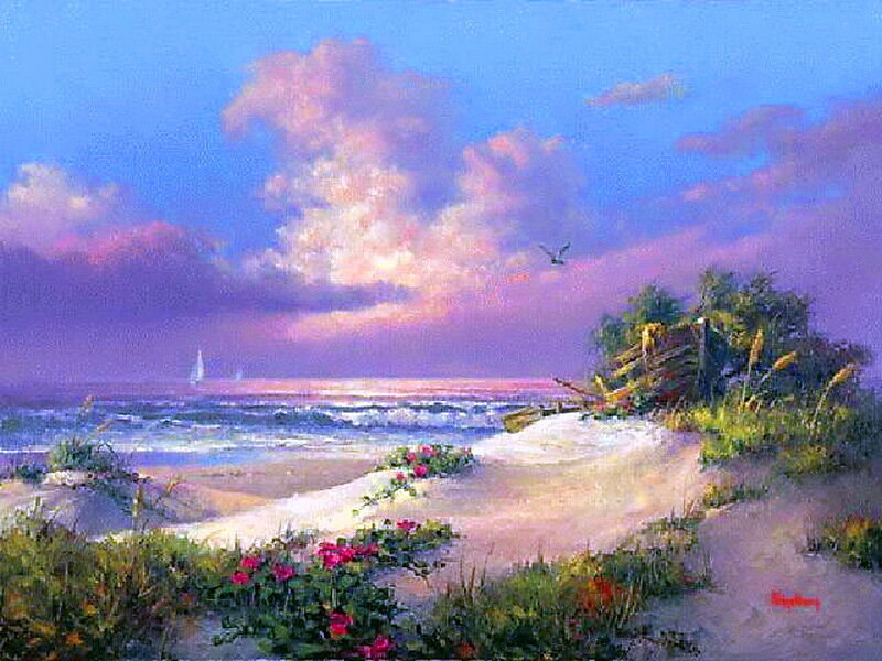 Beach Dunes at Sunset — Blue