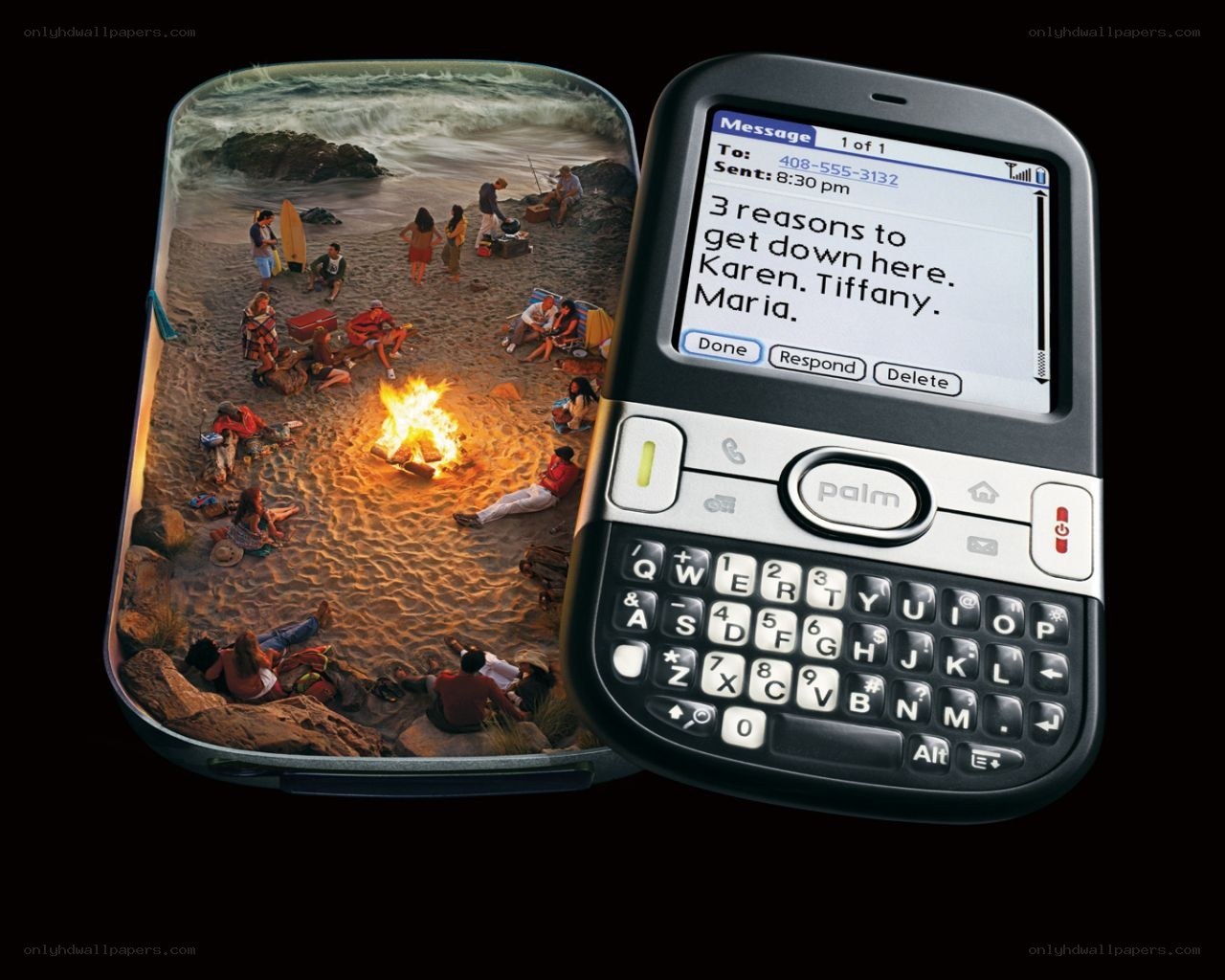 beach gathering with phone message