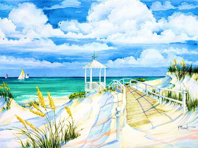 Beach Gazebo and Boardwalk — Blue, Serene