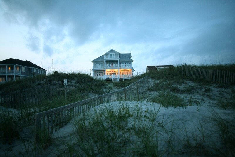 Beach house at dusk