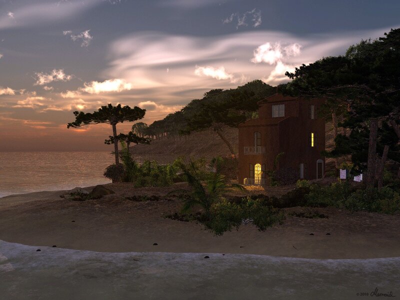 Beach House at Dusk — Brown