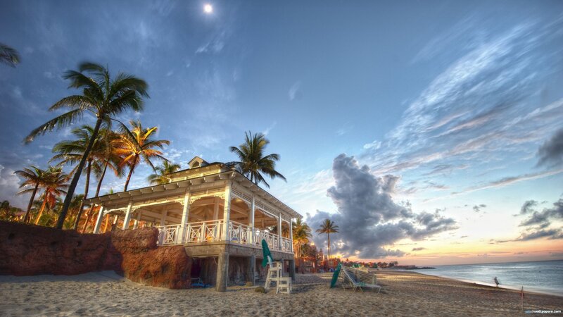 Beach House at Sunset — Blue, Serene, Photograph