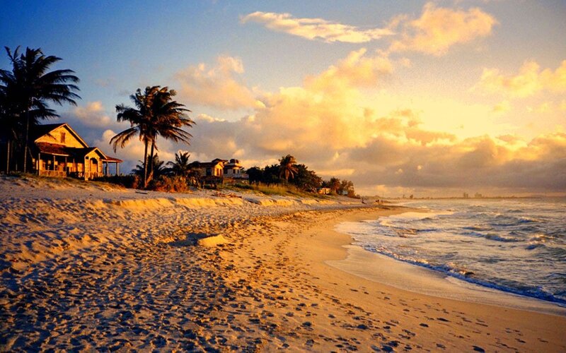 Beach Houses at Sunset — Blue