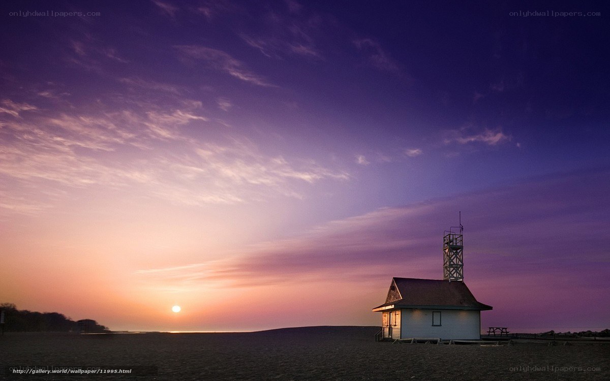 Beach hut at sunset