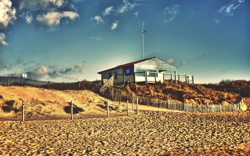 Beach Hut on Dune — Blue, Serene