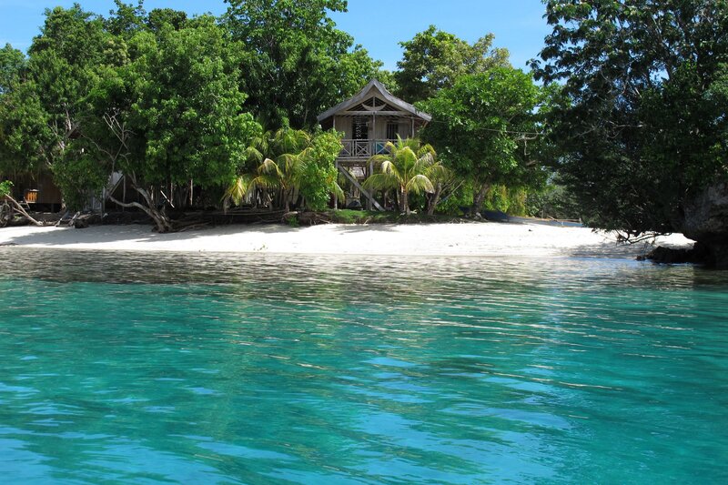 Beach Hut on Tropical Island — Blue