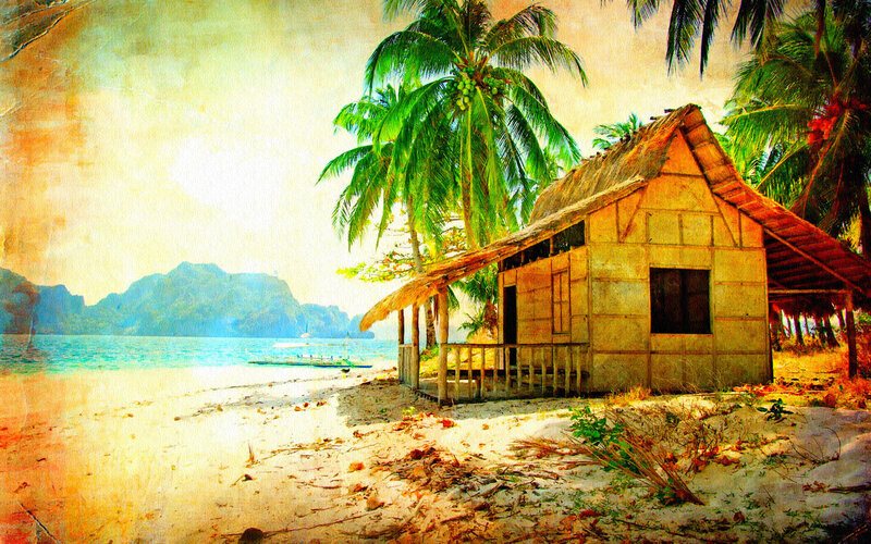 Beach Hut on Tropical Shore — Yellow