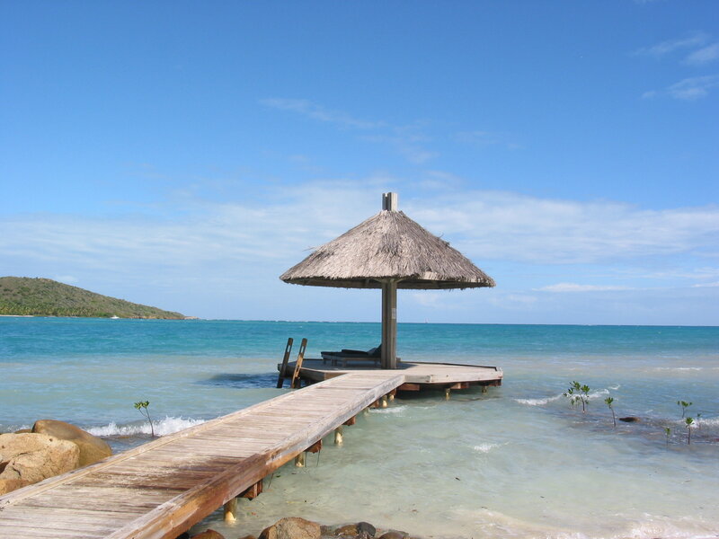 Beach hut on wooden pier