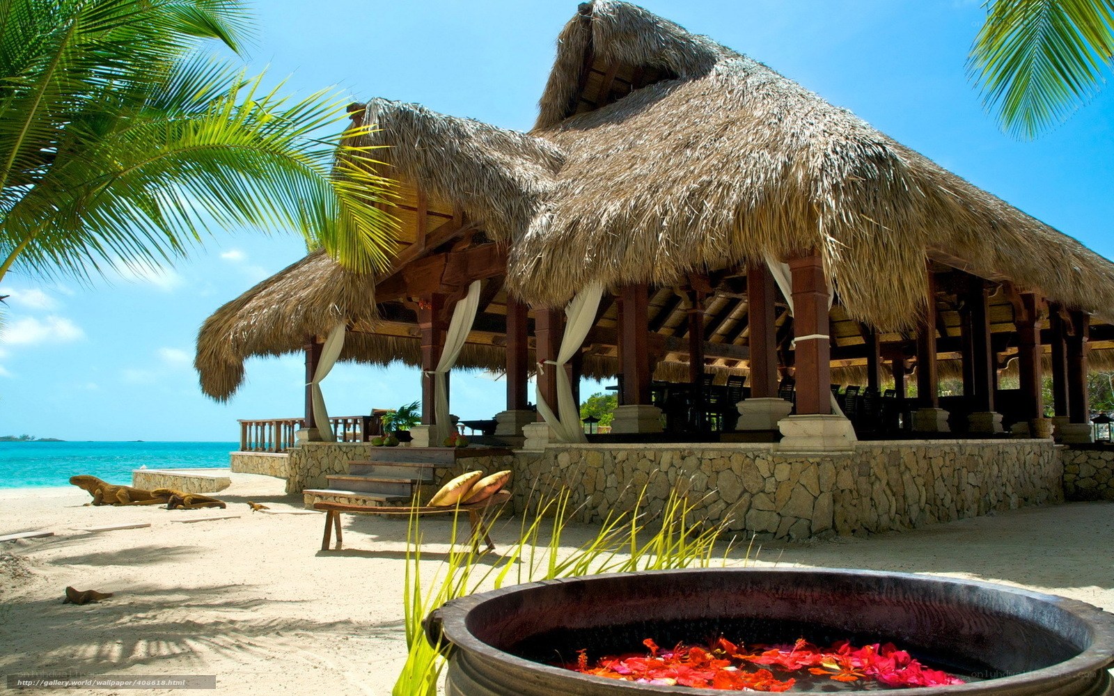 Beach hut with thatched roof