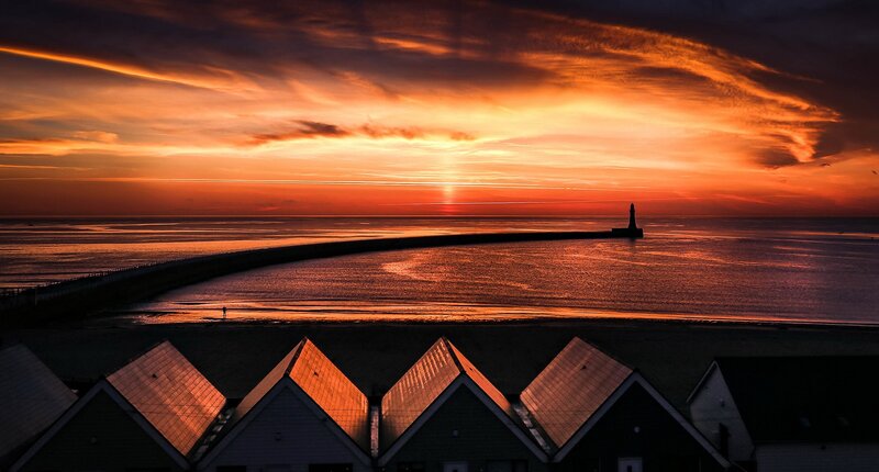 Beach Huts at Sunset — Orange