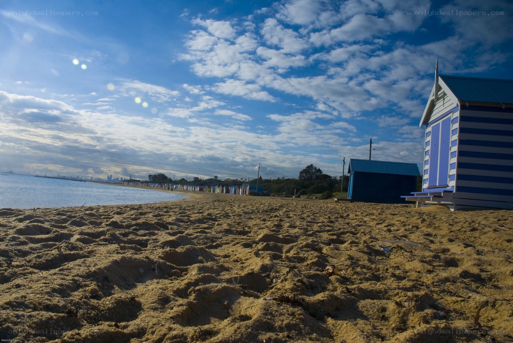 Beach huts on a sunny day
