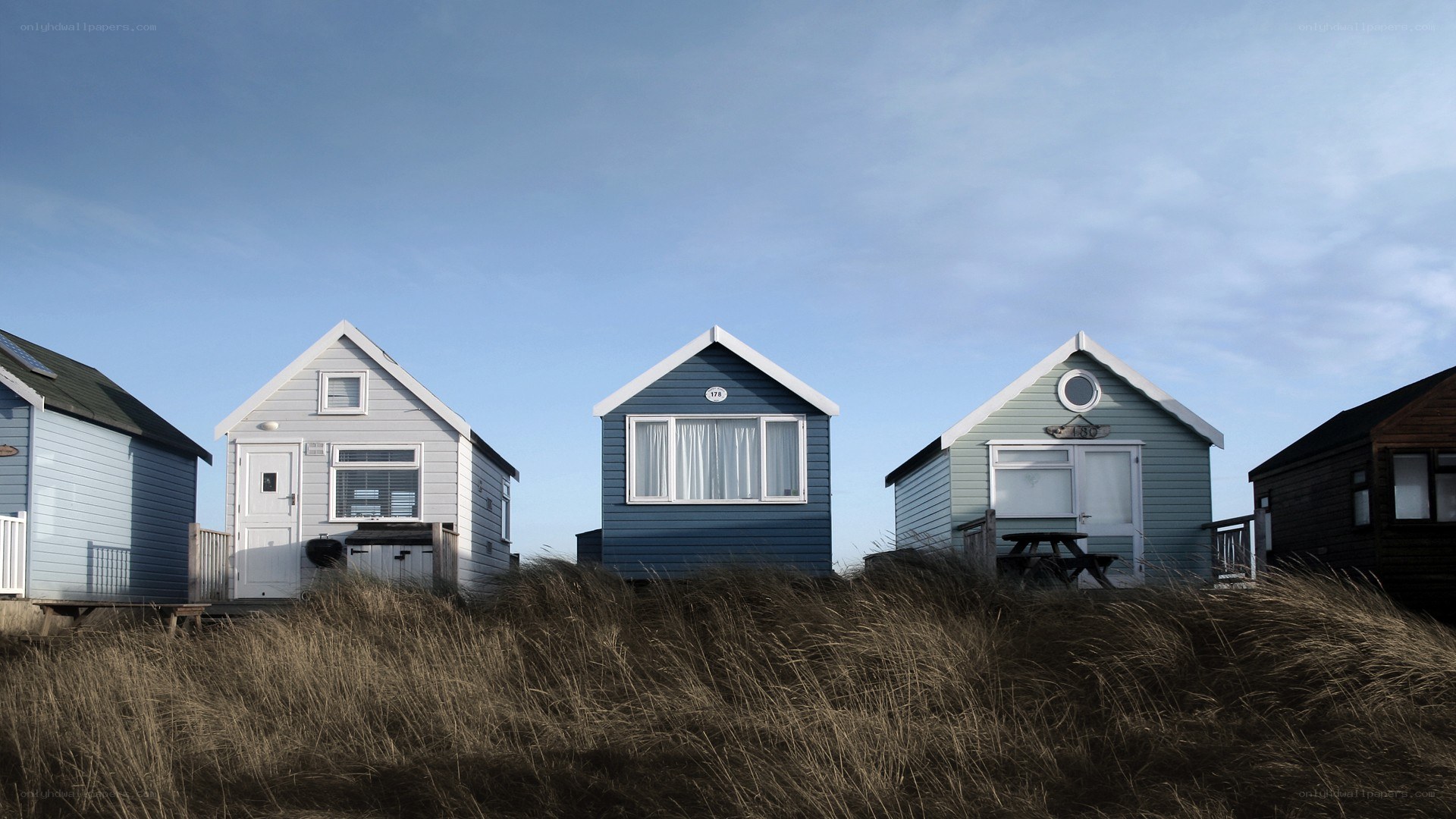 Beach huts on a sunny day