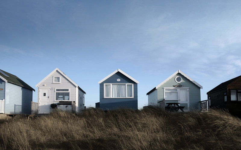 Beach Huts on Dunes — Blue
