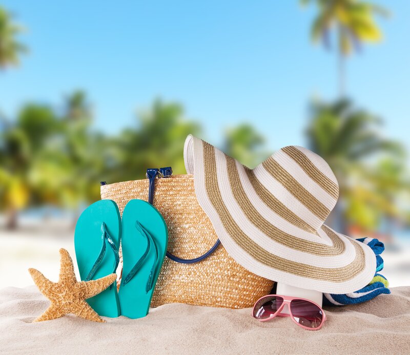Beach Items on Sand — Blue, Relaxed