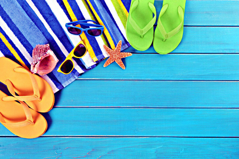 Beach Items on Wood — Blue
