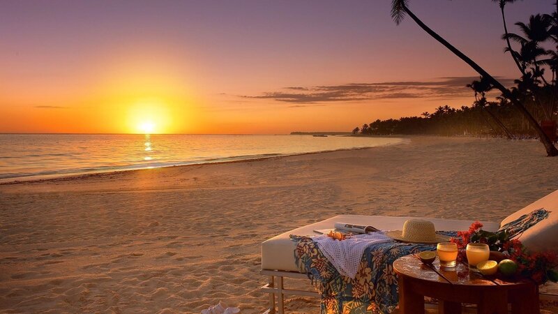 Beach Lounge at Sunset — Orange, Serene, Photograph