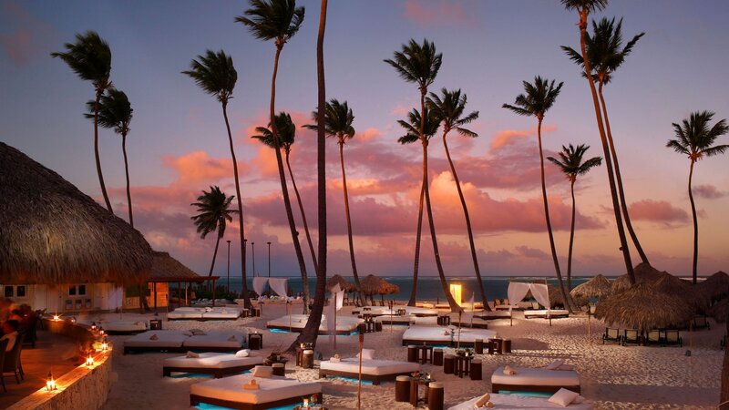 Beach Lounge at Sunset — Pink, Serene, Photograph