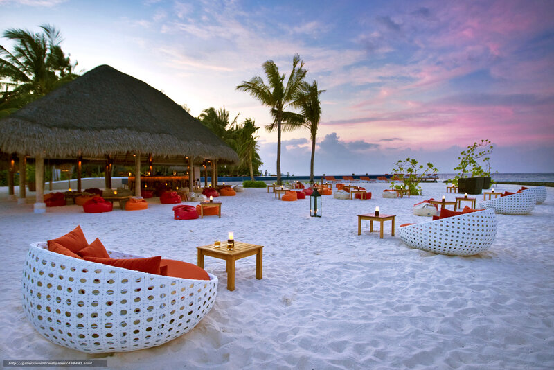 Beach lounge at sunset