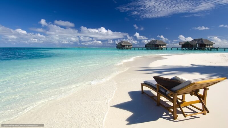 Beach Lounge Chair — Blue, Serene, Afternoon, Photograph, Ocean, Bungalows