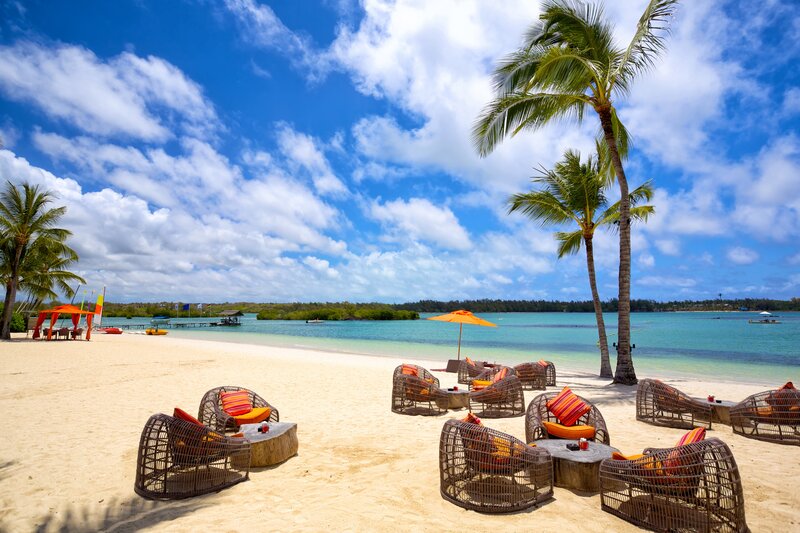 Beach Lounge Chairs — Blue, Relaxed, Afternoon, Photograph