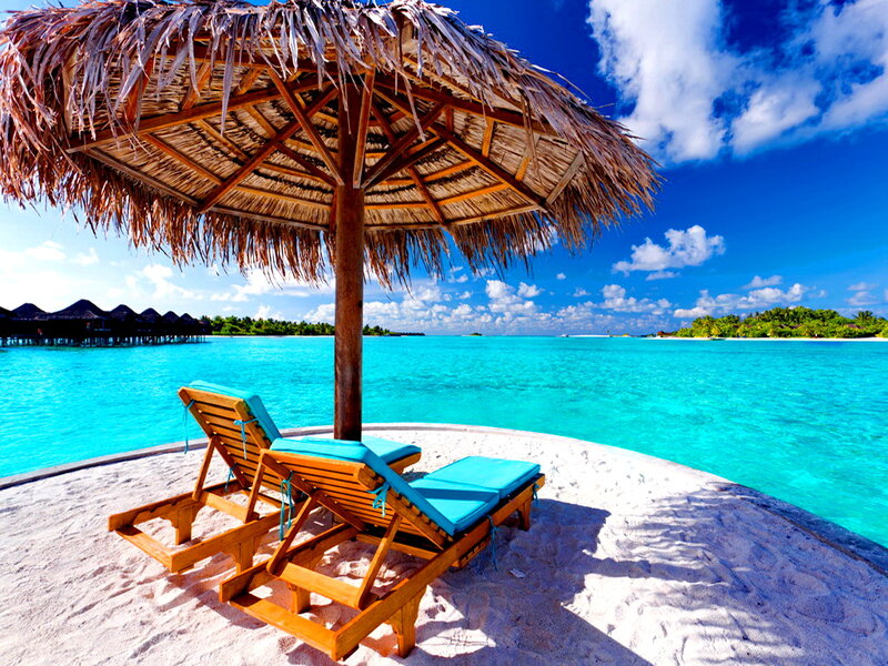 Beach Lounge Chairs — Blue, Serene, Afternoon