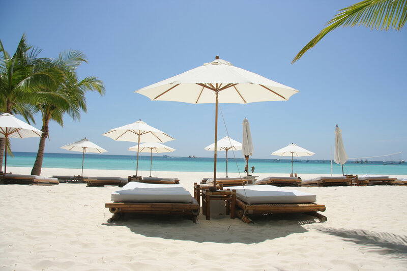 Beach Lounge Chairs — White, Serene, Afternoon