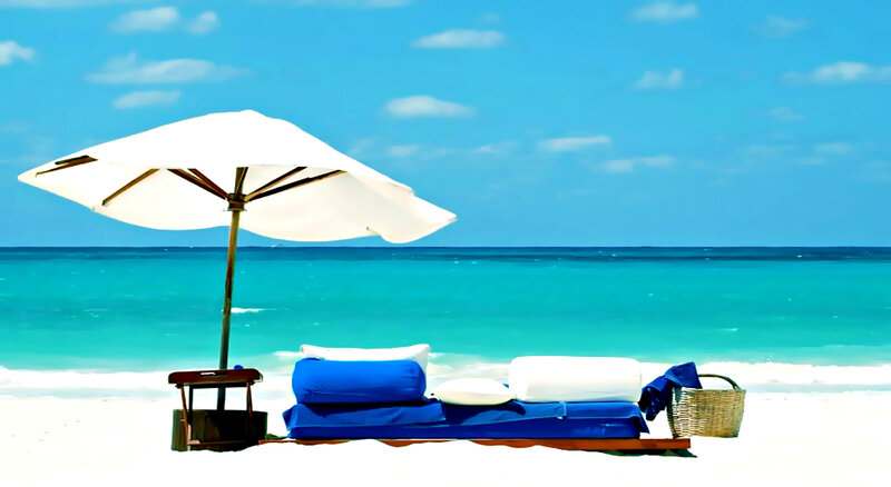 Beach Lounge Setup — Blue, Serene, Afternoon