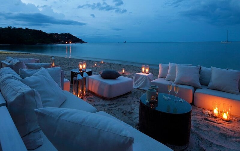 Beach Lounge Setup — Blue, Serene, Night