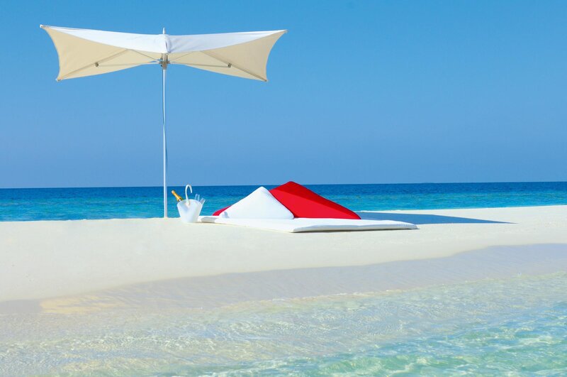 Beach Lounge Setup — White, Serene, Afternoon