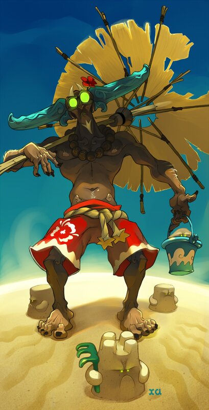 beach monster with umbrella