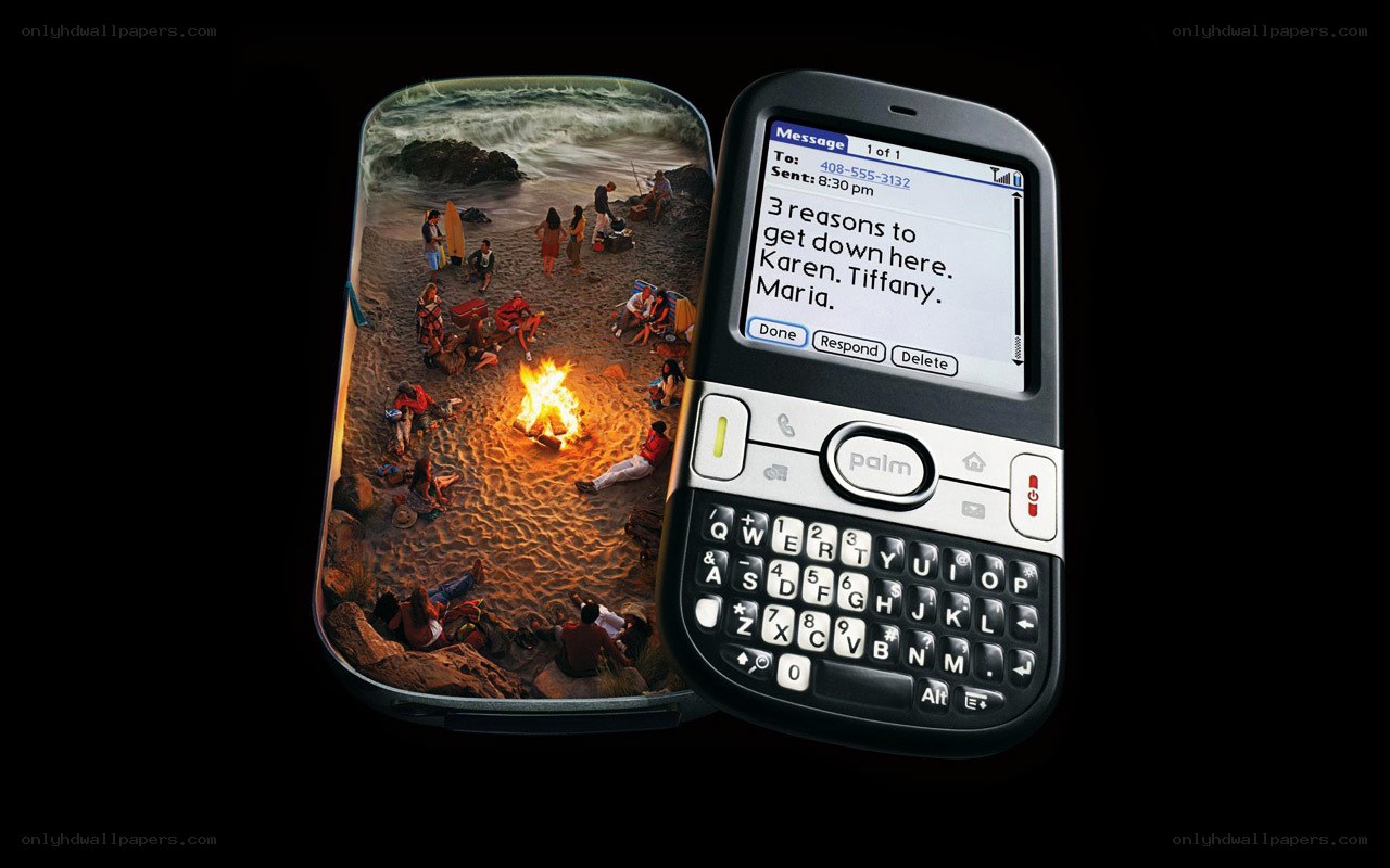 beach party with phone message