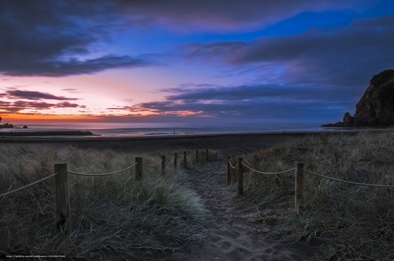 Beach Path at Dusk — Blue, Serene, Sunset, Photograph